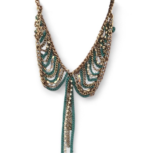 BCBG Statement Necklace in matte & gold, & chunky turquoise, adjustable length - Picture 1 of 2